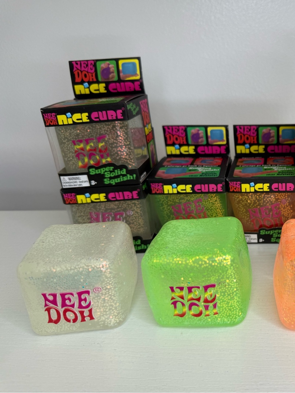 Nice Cube Glitter Glow In The Dark Cube Sensory Squishy-White Glitter